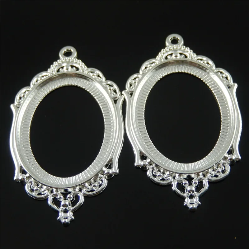 JulieWang 5PCs Mini Charm Alloy Retro Silver Plated Cameo Setting fit Oval 40*30mm Cabochon Pendant Charms Handmade Hanging Tops | Украшения