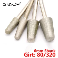 ztdplsd 1pcs 6mm shank 80320 grit cone diamond grinding head bullet rotary bits glass jade stone carving drilling tools