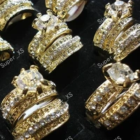 12pcs6pairs hot 2 in 1 zircon rhinestones gold rings for women whole jewelry bulk lots free shipping lr036