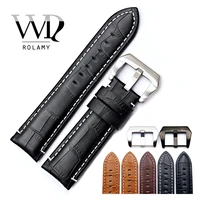 rolamy 22 24mm watch band strap for panerai real leather handmade thick replacement wrist watchband strap belt with screw buckle