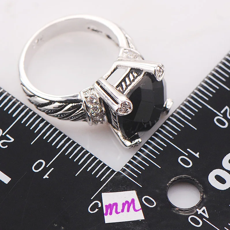 Женское серебряное кольцо с черным ониксом модель F715 размер 6 7 8 9 10 | Украшения и