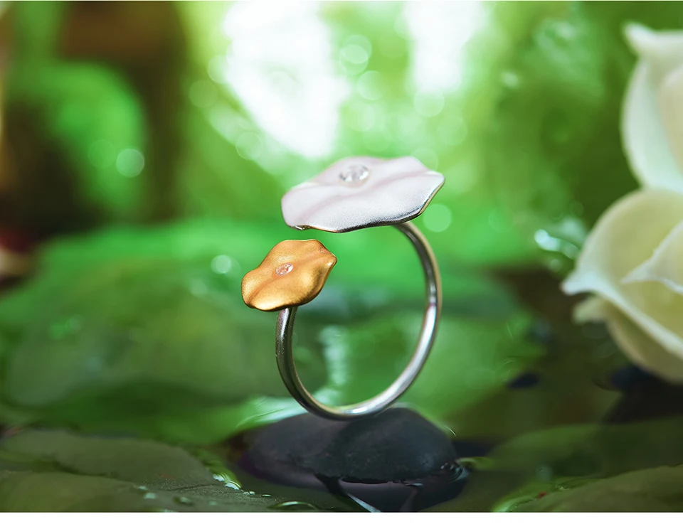 Lotus Fun Real 925 Sterling Silver Natural Gemstone Handmade Designer Fine Jewelry Morning Dew on Lotus Leaves Rings for Women