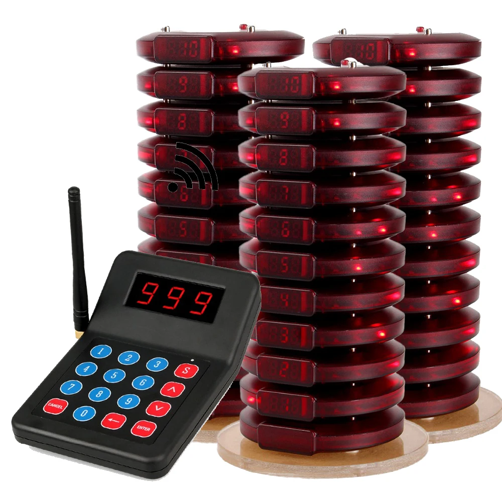 

SHIHUI 30 Coaster Pagers+1 Keypad Transmitter Pager Restaurant Wireless Calling System waiter wireless guest paging system