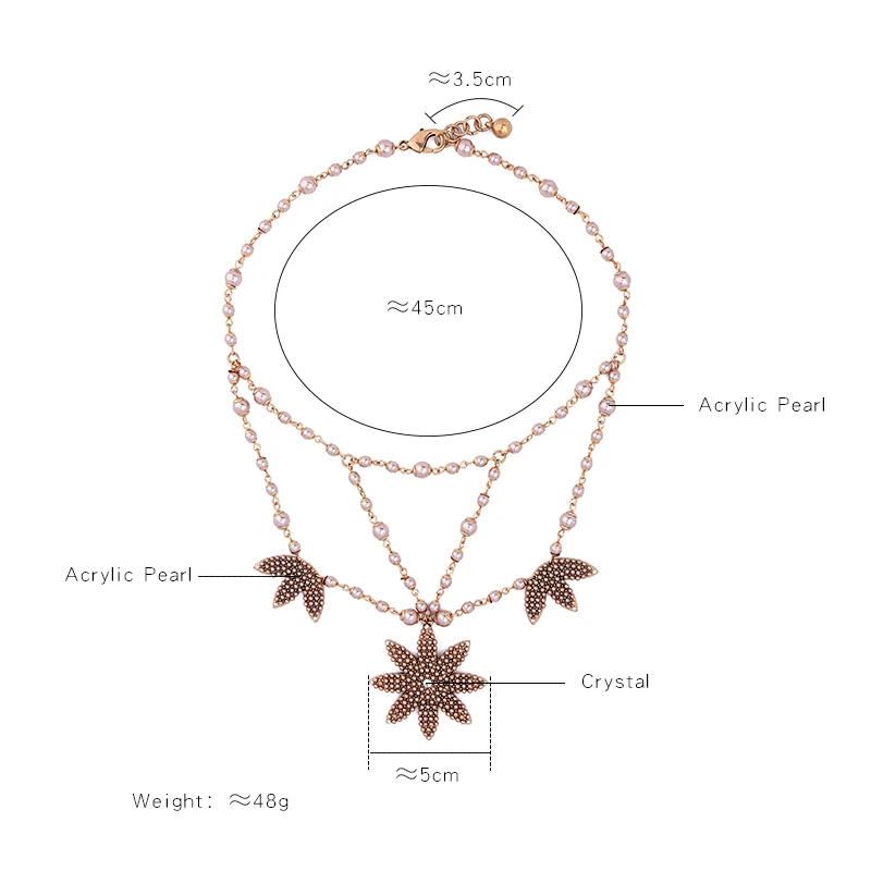 2017 многослойное ожерелье KPOP имитация цепочка с жемчужными бусинами цветы Макси