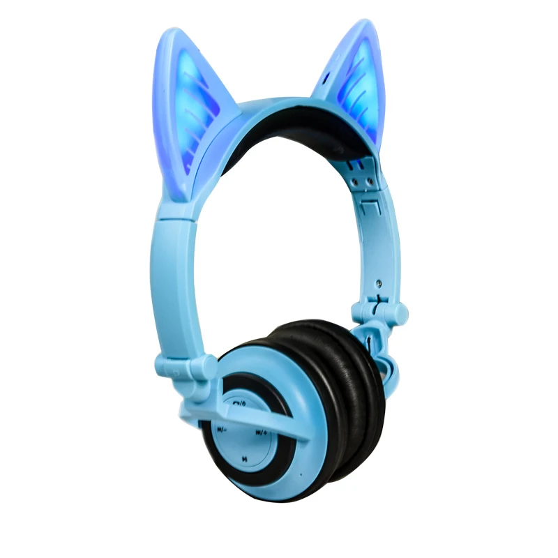 Складные милые наушники с кошачьими ушками Bluetooth 4,2 мигающие светящиеся наушники беспроводные наушники для девочек детей