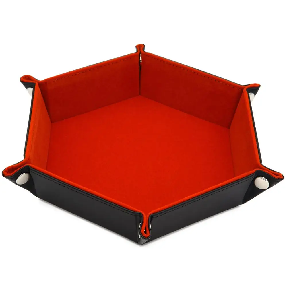 Orange Игральные кости из искусственной кожи складной шестиугольник лоток ж/фиолетовый бархат для RPG, DnD, другие игральные кости игры и хранения - Цвет: Orange