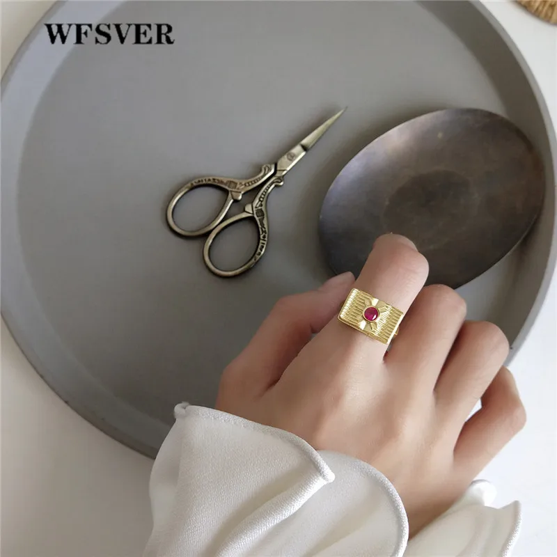 WFSVER кольцо из стерлингового серебра 925 для женщин Золотой Цвет Прямоугольник с