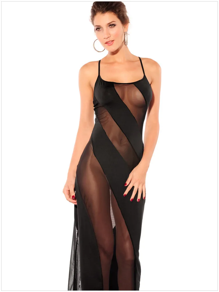 Women's Summer Dresses 2015 New Style Spaghetti Strap Long Women Sexy Night Club Lace Patchwork Perspective Robe | Женская одежда