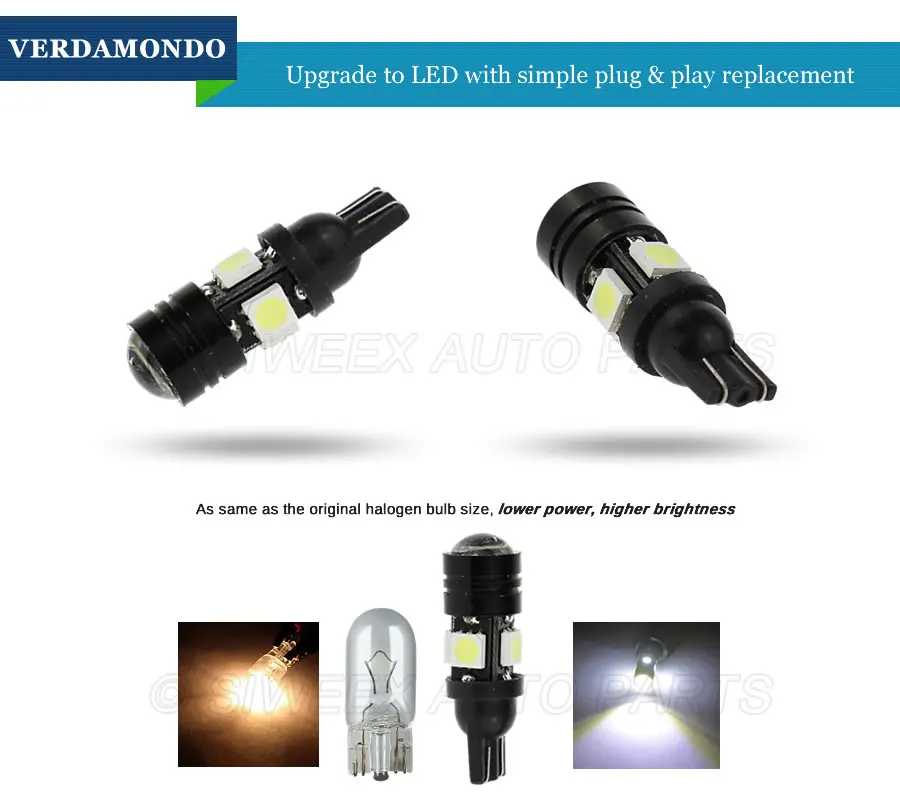 Автомобильные аксессуары T10 W5W 168 192 розетка 4 SMD 5050 Светодиодная лампа 12В Хвостовая