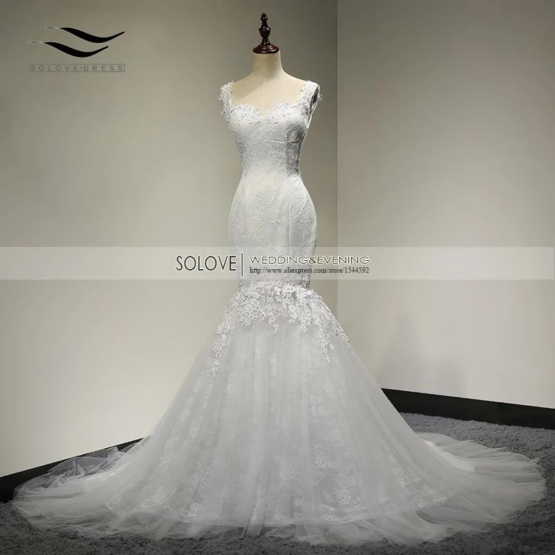Кружевное свадебное платье с юбкой годе со шлейфом|vestidos de novia|bridal gownlace wedding dress |