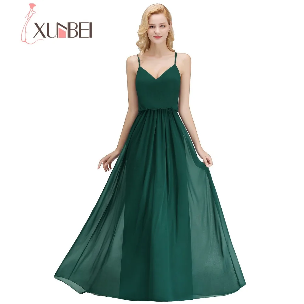 

Xunbei 2018 Solid Floor Length Long Bridesmaid Dress Sexy Sleeveless A Line Wedding Party Dress Backless Chiffon Prom Dress