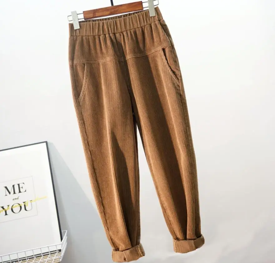 Женские вельветовые брюки vintageelated с высокой талией до щиколотки свободные