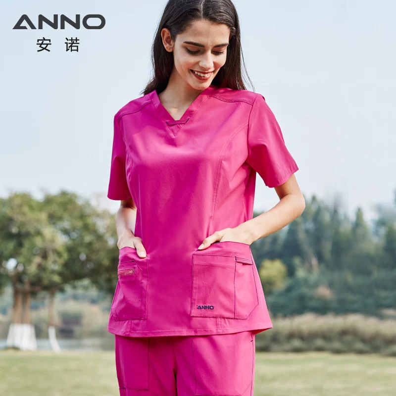 ANNO No stick hair Pet Больничная форма для женщин униформа медсестры Slim Fit медицинские скрабы набор Хирургическая Одежда эластичный костюм