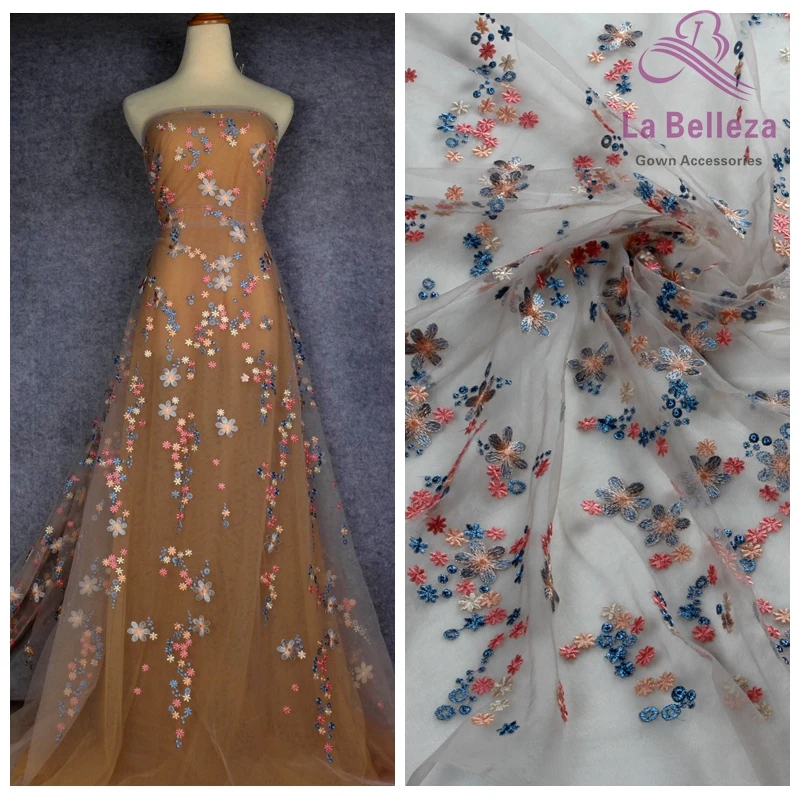 La Belleza/Новая красивая кружевная ткань с серой сеткой и вышивкой для платья ширина