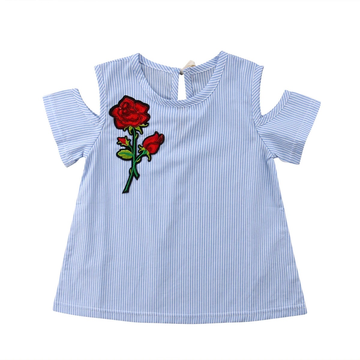 Child Kids Baby Girls Dress Off Shoulder Shortsleeve Striped Dresses Toddler Rose Embroidery Sundress Girl 6M-5T | Детская одежда и