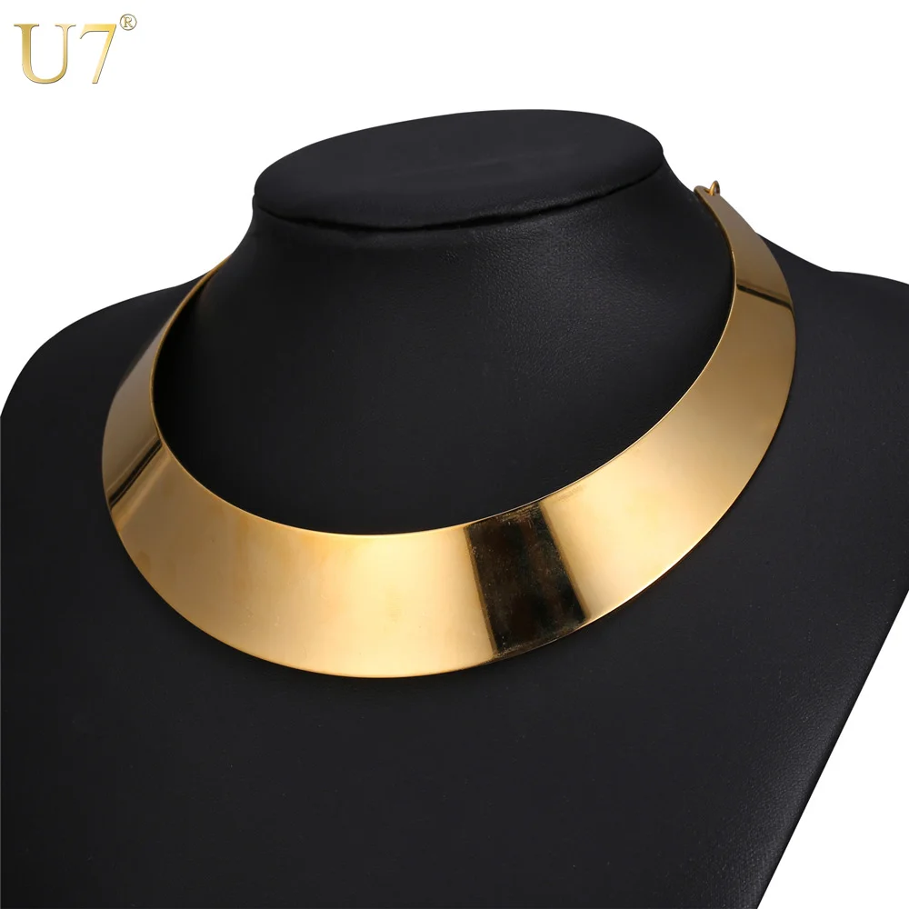 

U7 Statement Women Choker Necklace Gold Color Stainless Steel African Chunky Necklace Collar Jewelry Wholesale N556