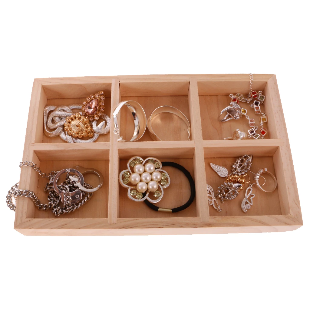 Unpainted Plain Wooden Tiny Tool Jewllery Storage Box 6 Grids Keepsake Gift | Украшения и аксессуары
