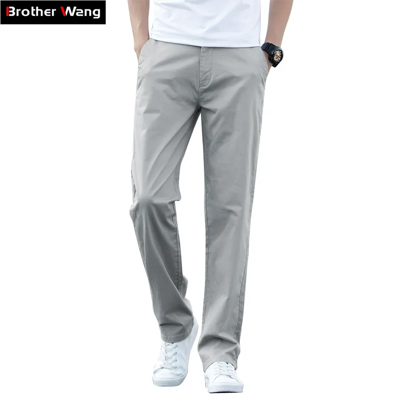 

2020 Summer Men's Thin Casual Cotton Pants Loose Straight Stretch Solid Color Men Trousers Brands Clothes Plus Size 40 42 44
