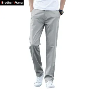Брюки мужские тонкие повседневные хлопковые, свободные прямые Стрейчевые однотонные, брендовая одежда, большие размеры 40 42 44, лето 2020