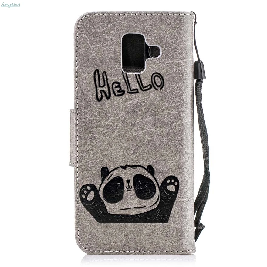 Phone Case for Samsung galaxy A6 2018 Leather Flip Back Panda cover For A 6 Wallet Cases | Мобильные телефоны и