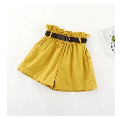yellow Новинка лета, женские свободные широкие шорты в Корейском стиле с эластичной резинкой на высокой талии из хлопка с цветочным принтом и поясом PT291 - Цвет: yellow