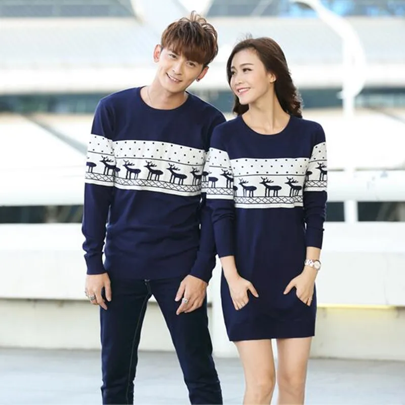 Cute love couple sweater / dress costume 2018 autumn winter deer pattern long sleeve knit great christmas valentine gift | Женская