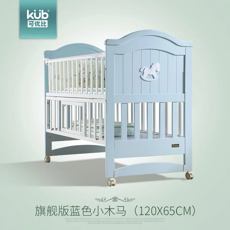 Blue pony Многофункциональная музыкальная кровать Babyfond из цельного дерева для новорожденных, кровать-колыбель с роликом, детская кроватка с большим пространством - Цвет: Blue pony