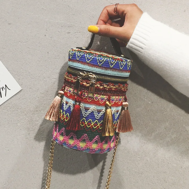 Boho плетеные этнические сумки с кисточками в форме бочонка 2020 верхними ручками