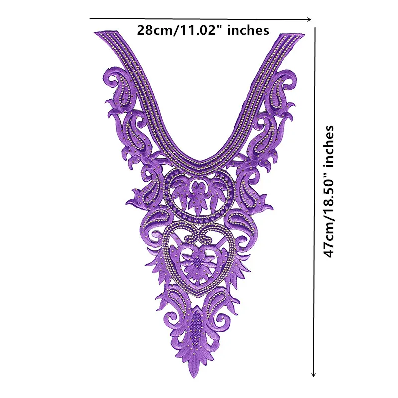 2 шт бисером Стразы Кружева Африканский шнур фиолетовый воротник вышивка патч с