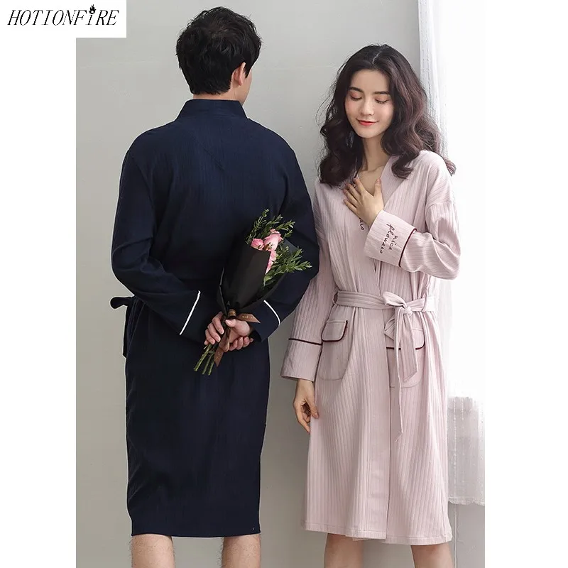 Женские и мужские банные халаты сезон осень-весна хлопковая одежда для сна с