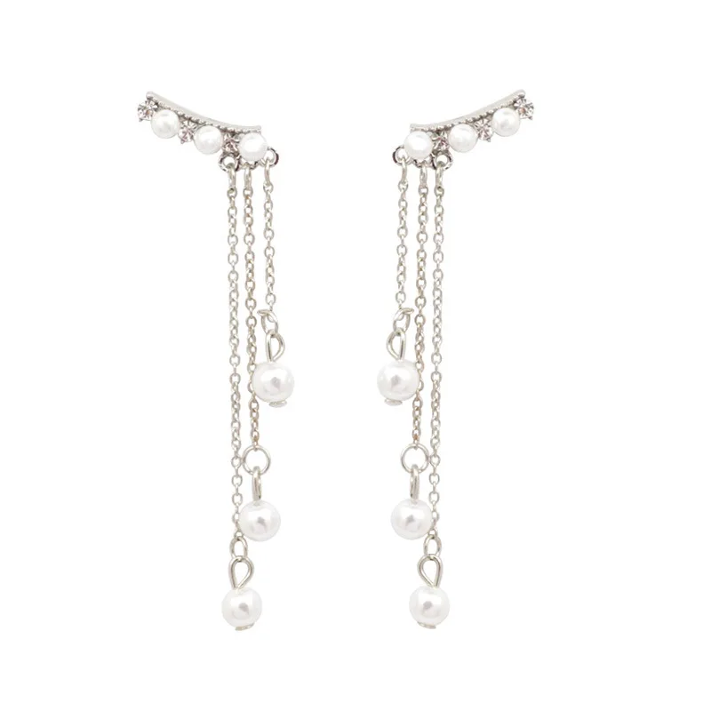 New Fashion Hyperbole Statement Long Tassel Drop Earrings For Women Female Simulated Pearl Pendant Pendientes | Украшения и