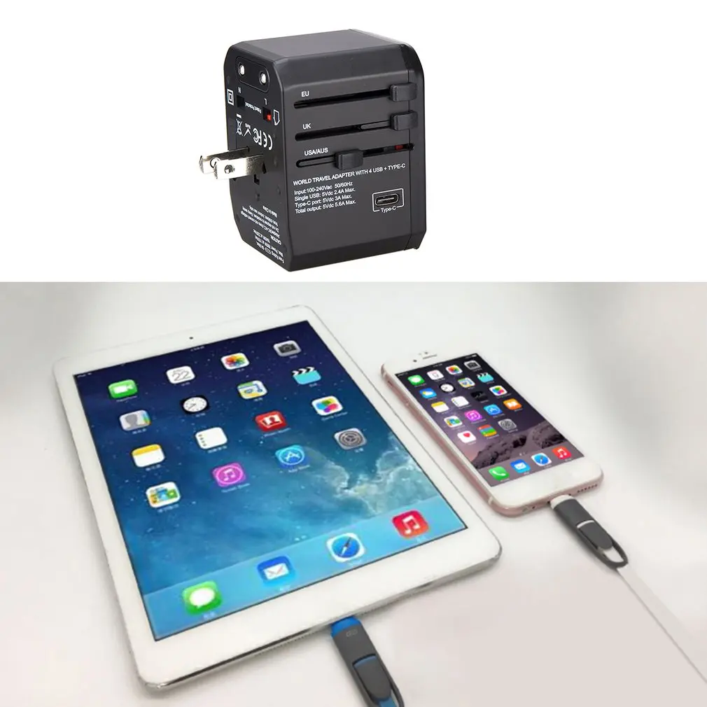 4USB + TypeC дорожный адаптер для быстрой зарядки с 4 usb разъемами все в одном адаптере