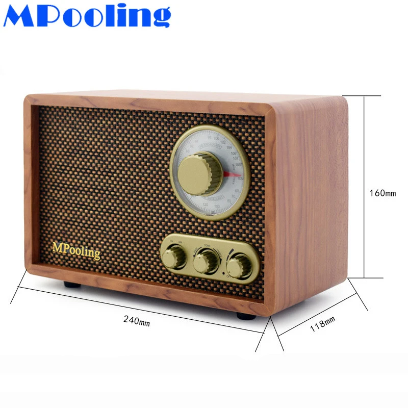 Винтажное классическое настольное радио MPooling из дерева AM/FM с Bluetooth встроенным