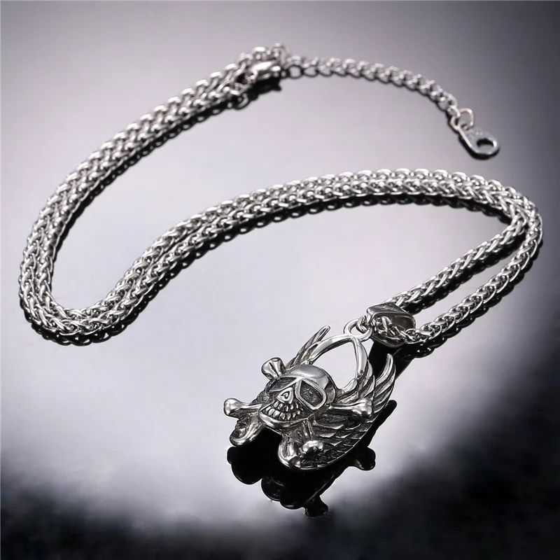 Подвеска в стиле панк Collare с крыльями дьявола Череп из нержавеющей стали 316 опт