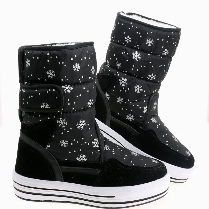 snowflake picture upper boots female winter shoes women snow lady warm wear fur insole high quality popular style free shi | Обувь