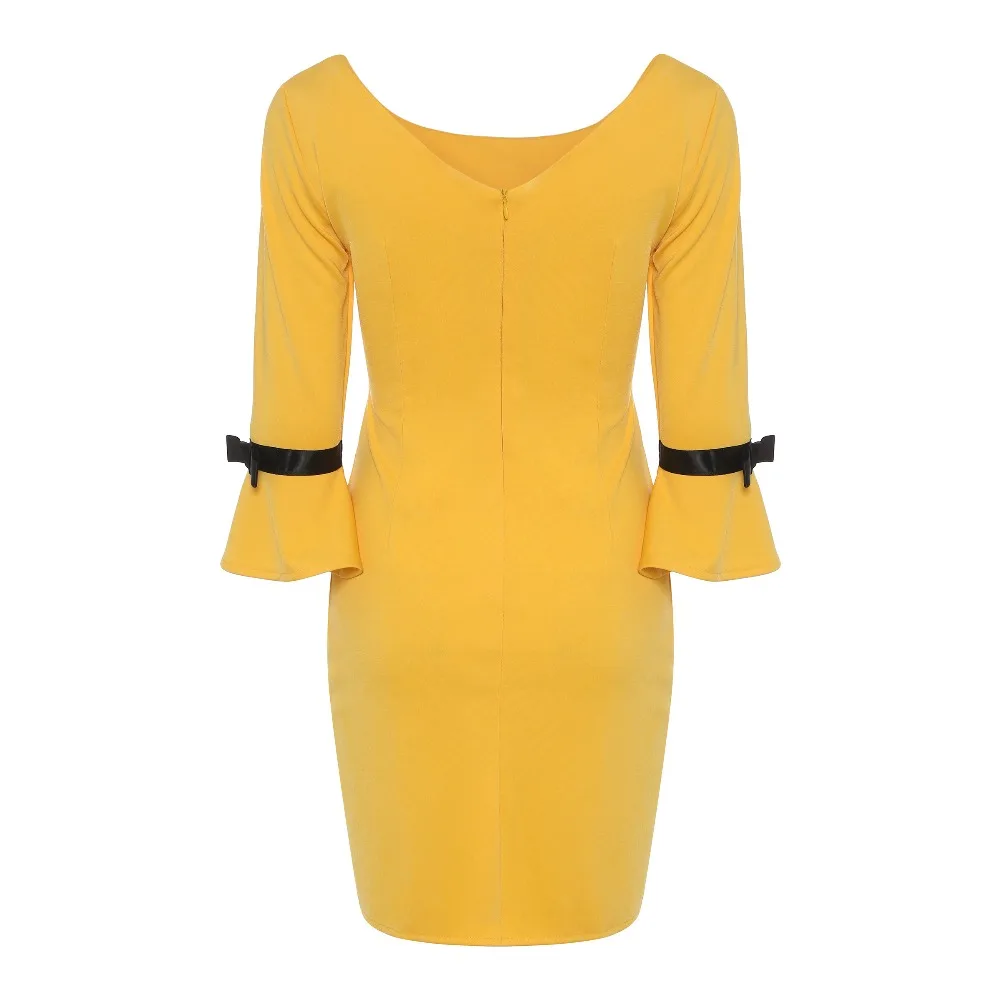 Летние желтые Мини-платья оболочка лоскутное Пояс бантом Цвет блок милые девушки