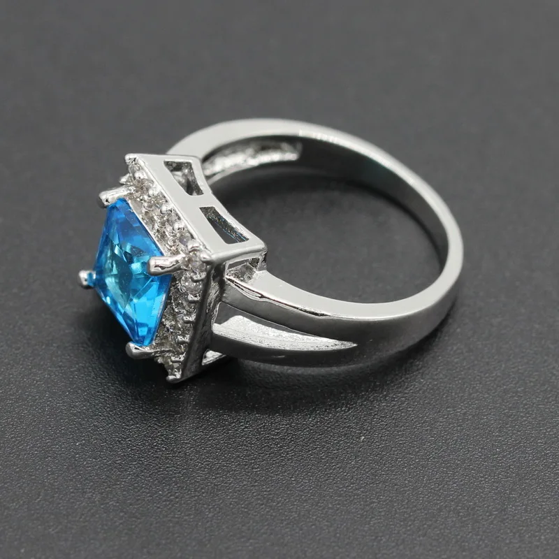 925 Sterling Silver Ring for Women Bridal Daily Square Shape Multi color Green Blue Crystal AAA Zirconia Rysean | Украшения и