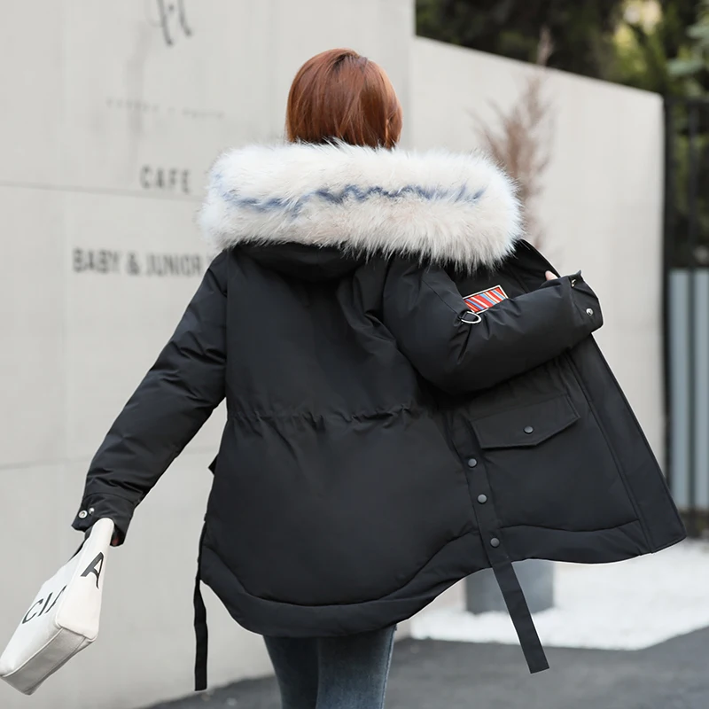 Женская куртка с капюшоном и меховым воротником в Корейском стиле свободная