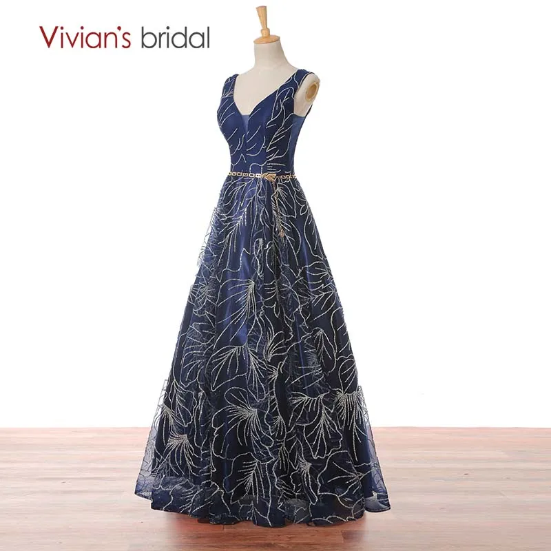 Vivian's Bridal темно-синее платье с v-образным вырезом без рукавов ТРАПЕЦИЕВИДНОЕ