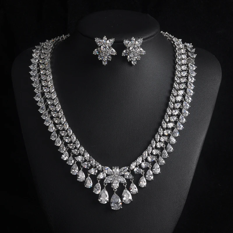 

New Arrival Big Flower Cubic Zirconia Jewelry Sets For Women Wedding Bridal Necklace Sets Dress Accessories Gifts S-005