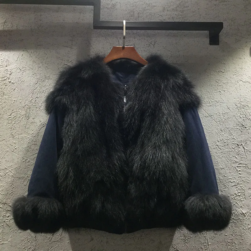 Dark Grey Женская шуба из натурального Лисьего меха Двусторонняя куртка-бомбер из натурального Лисьего меха rf0099 - Цвет: Dark Grey