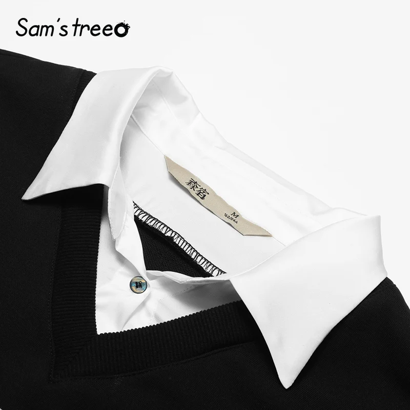 Samstree винтажное женское платье с фальшивым принтом из двух частей модное корейское черное негабаритное женское Повседневное платье для работы осенняя одежда