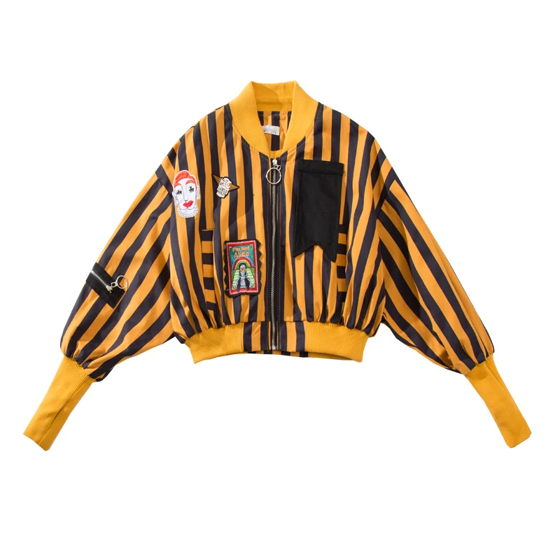 Женская куртка в полоску с нашивкой и мультяшным принтом весна осень|fashion jacket|jacket