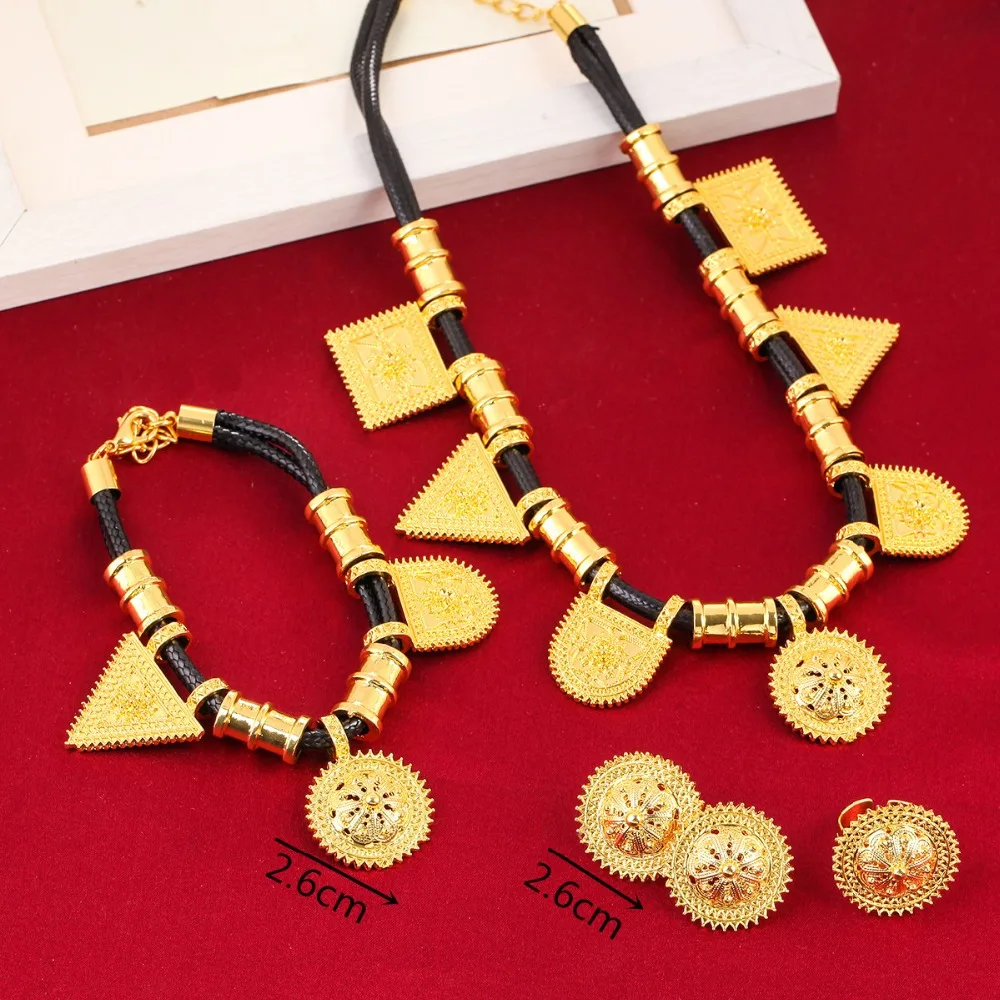Triangel Jewelry New Design Ethiopian Jewelry Set Gold Color 24K Eritrea Habesha Ethiopia Jewellery Wedding Gift