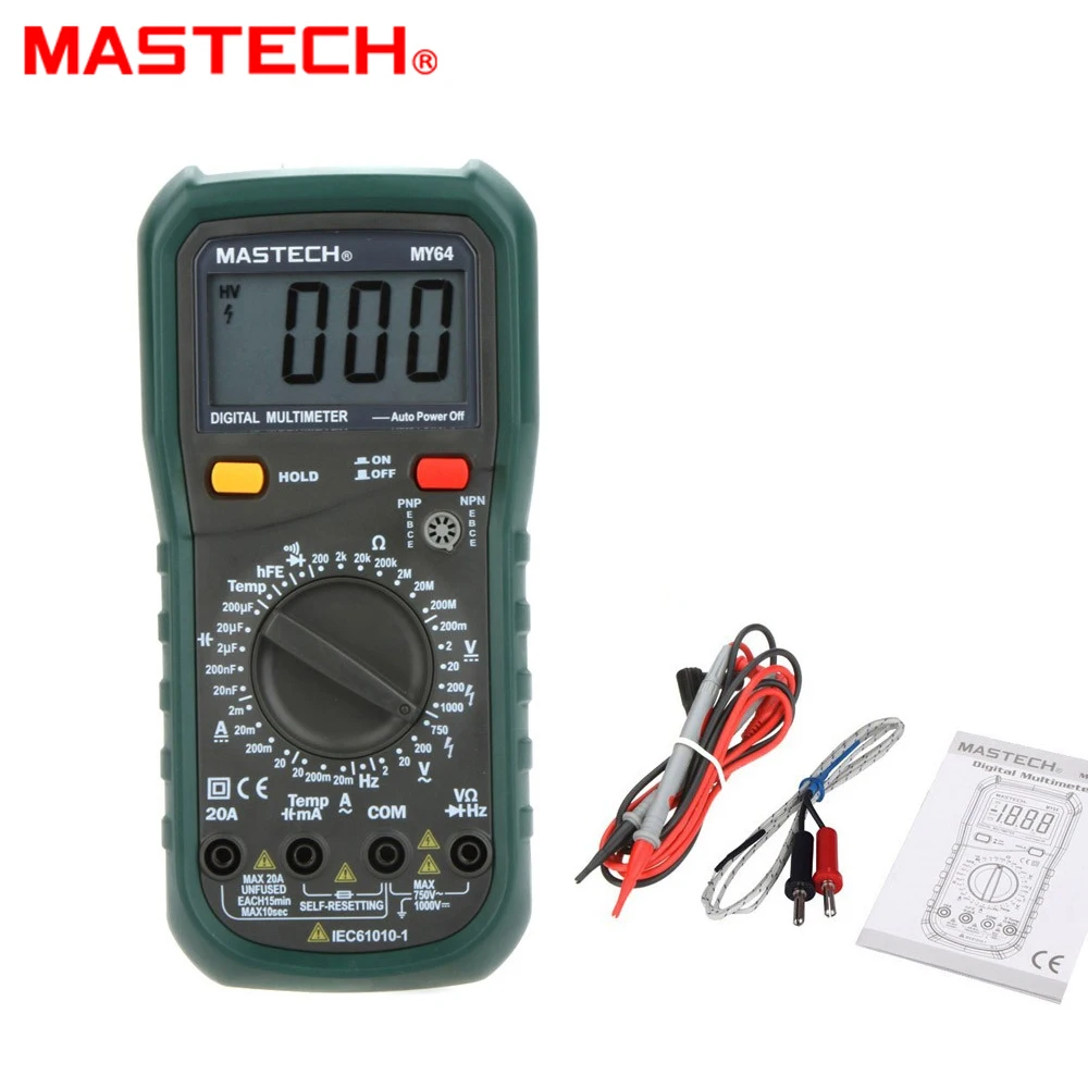 

Цифровой Мультиметр MASTECH MY64, измеритель частоты и емкости, для измерения постоянного/переменного тока, 20 А, амперметр