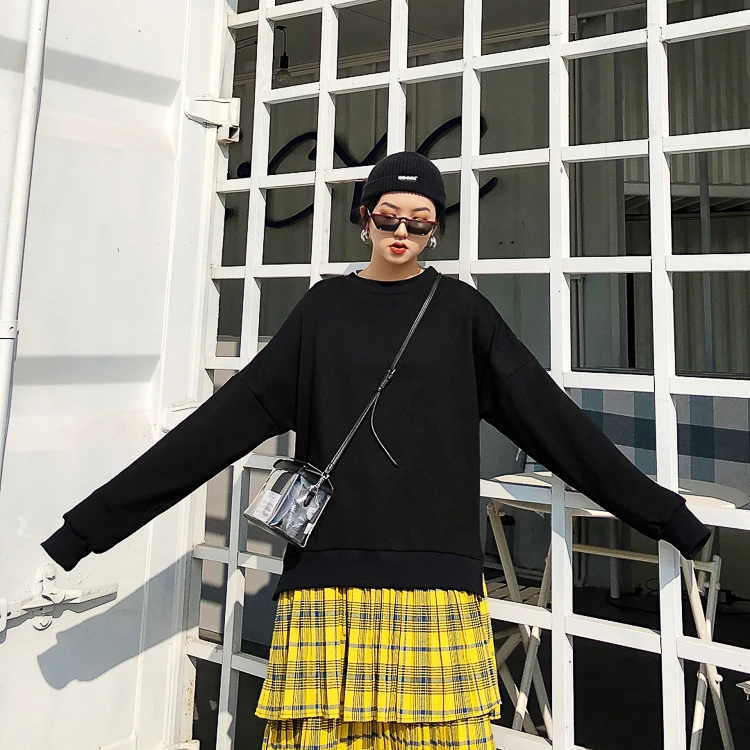 Jasmine Harajuku/свободное платье с круглым воротником сшитое в клетку и присборенной