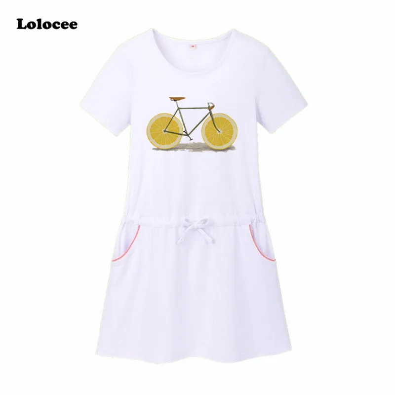 Fashion Design 3-13y Girls Dress Cotton Cute Lemon Bicycle Print Baby 2018 Summer Brand New Kids Clothing | Детская одежда и обувь