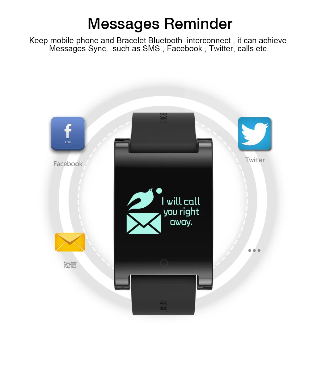 Smartch DM68 waterproof smart band wristband fitness tracker Blood Pressure heart rate monitor Calls Messages watch for phone |