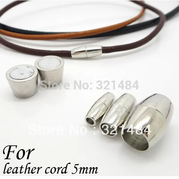 Bulk! Rhodium Plated 100piece/lot 5mm Leather Cord End Caps Oval-Shaped Jewelry Magnetic Clasps