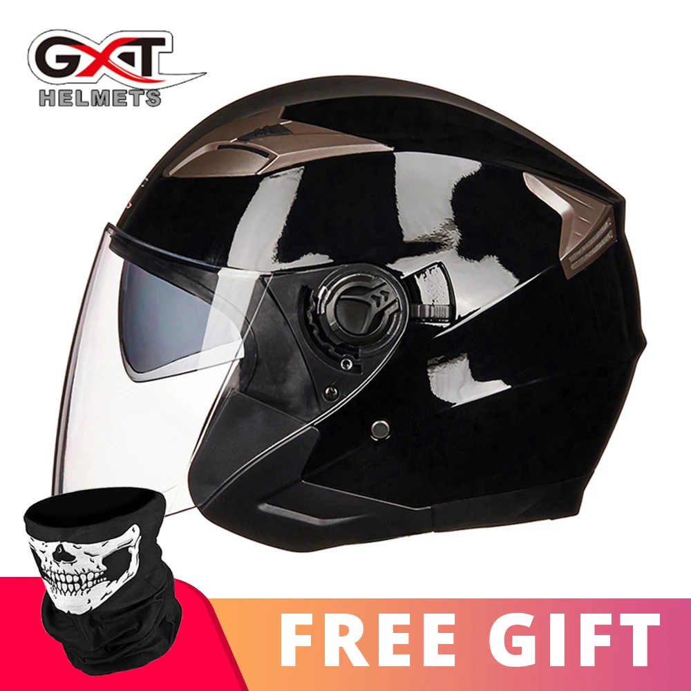 G708 Bright BK GXT Лето мотоциклетный шлем с открытым лицом двойной объектив Casco Шлем Мотоцикл Скутер Capacete защитный шлем козырек для мотоцикла - Цвет: G708 Bright BK
